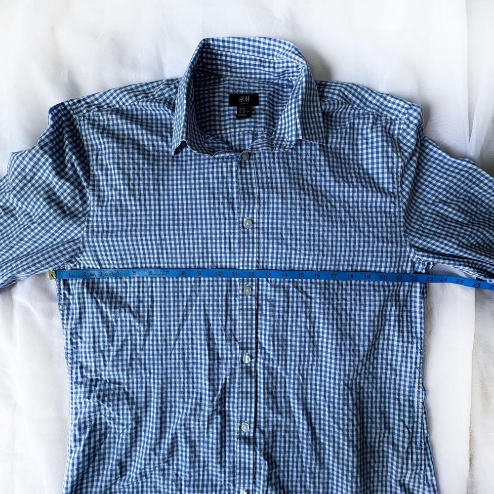 H&M Men's Size XL Easy Iron Slim Fit Long Sleeve Blue Print Button Down Shirt - Picture 5 of 6